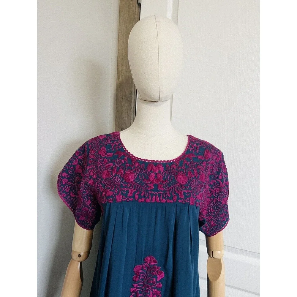 BuddyLove Buddy Love Embroidered Carolina Dress Navy Magenta Rayon Boho Size XS - Picture 5 of 16
